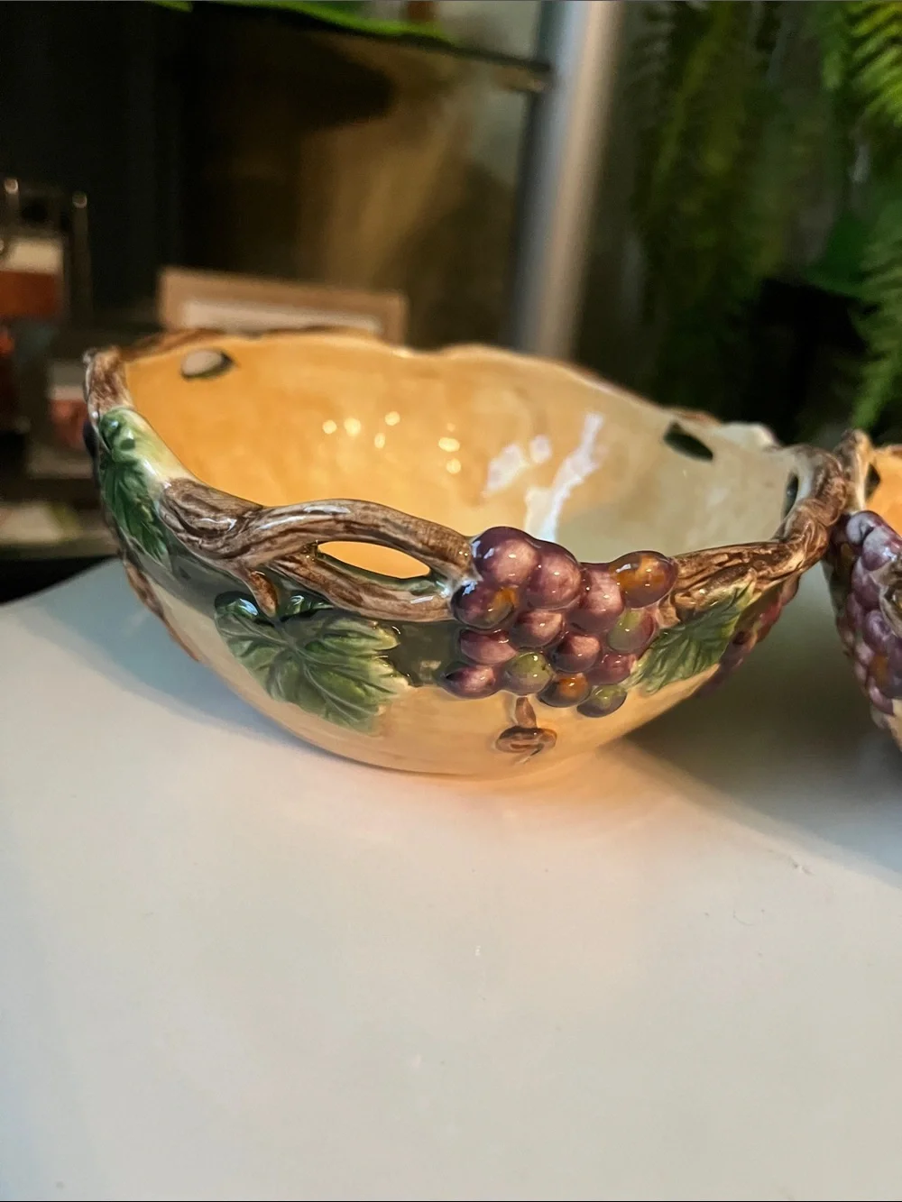 Decorative Grape Ceramic Serving Bowls - Cream and Purple